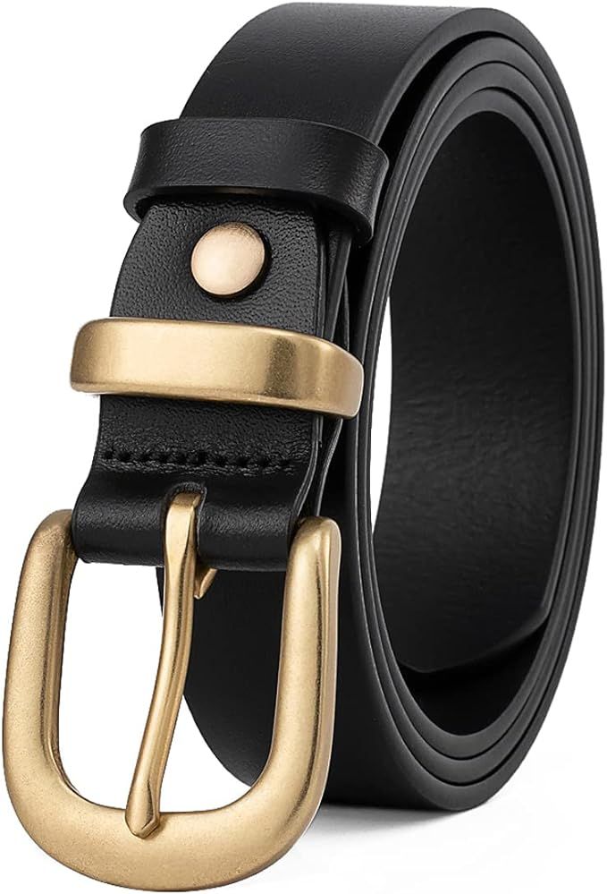 Womens Belts for Jeans 1.1" Width Ladies Belts for Dresses Full Grain Leather Gold Buckle Belt Gi... | Amazon (US)