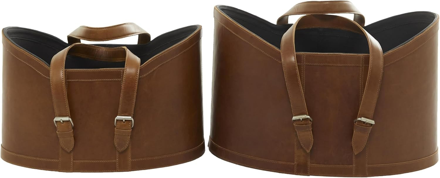 Deco 79 Leather Magazine Holder, Set of 2 Basket 20", 19"W, Brown | Amazon (US)