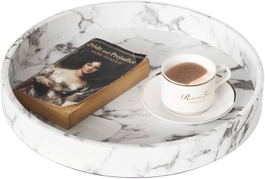 HofferRuffer PU Leather Round Serving Tray, Decorative Serving Tray, Coffee Tray, Ottoman Tray fo... | Amazon (US)