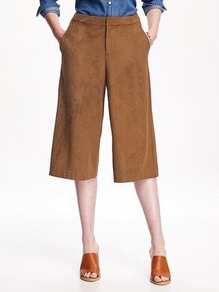 Old Navy Mid Rise Drapey Suede Blend Culotte Pant For Women Size 0 Regular - Camel | Old Navy US