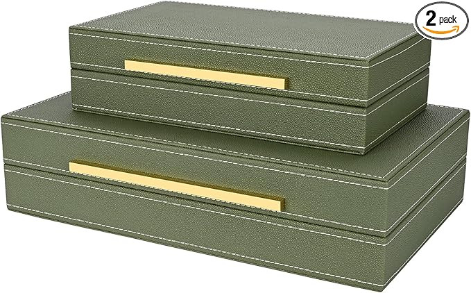 Green Shagreen box Set of 2 Faux Leather Decorative Boxes,Large Nesting Storage Decorative Boxes ... | Amazon (US)