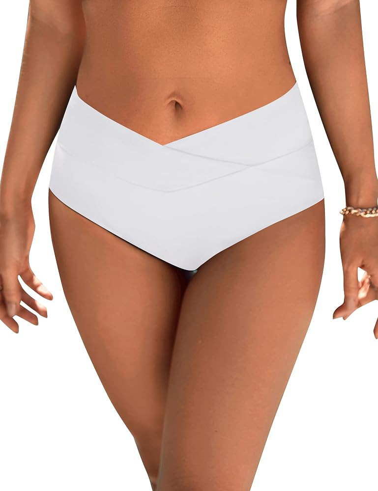 Blooming Jelly Womens High Waisted Bikini Bottom Black Swimsuits Full Coverage V Cut Bathing Suit... | Amazon (US)