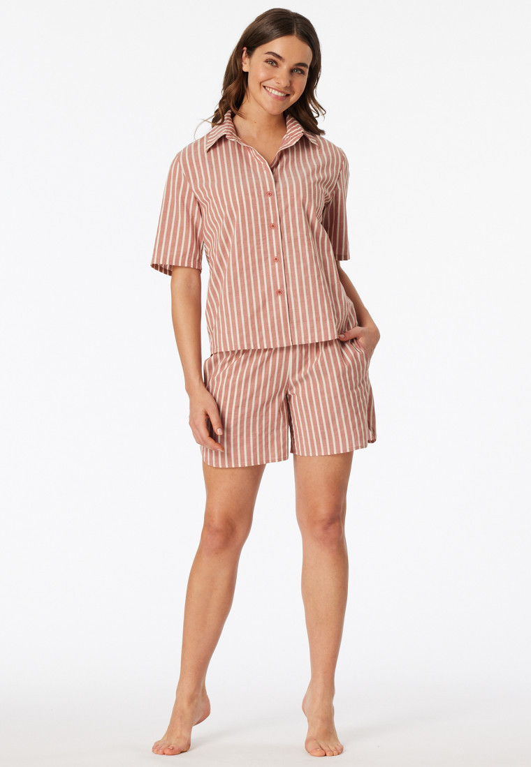 Pyjama kurz Webware Streifen terracotta - Selected Premium | SCHIESSER | schiesser.com DE