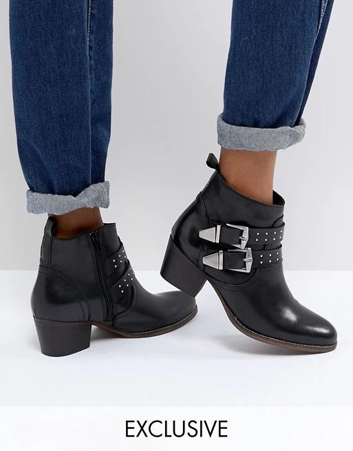 Office Alexia Black Leather Western Ankle Boots | ASOS IE