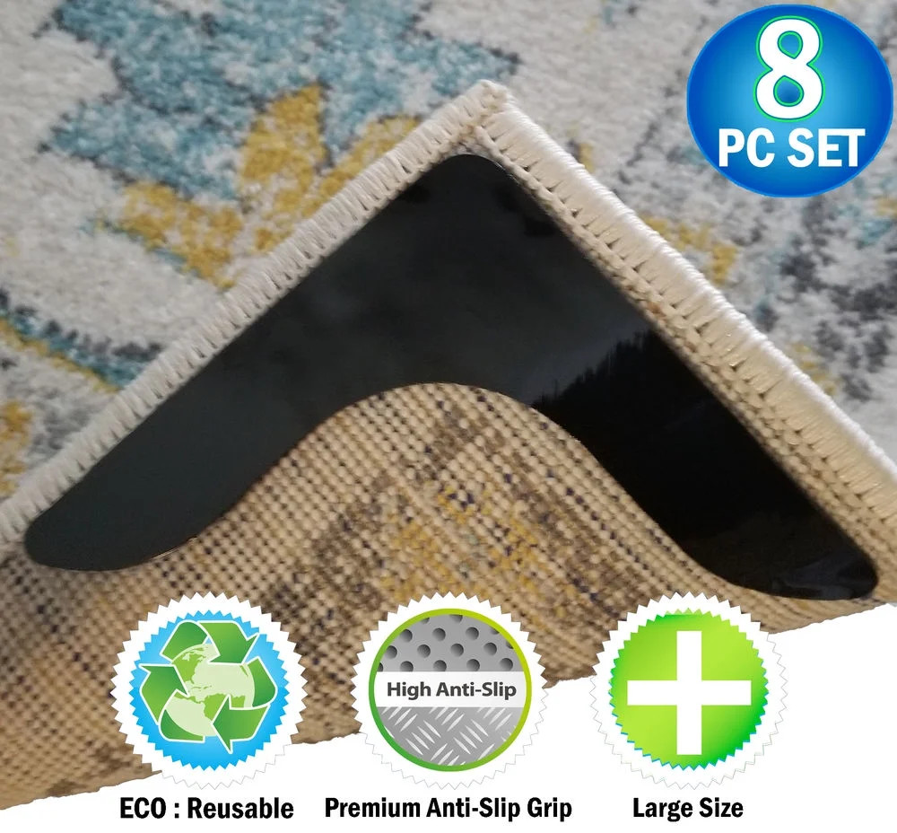 Reusable Corner Area Carpet Rug Grippers - V Shaped - Prevents Curling, Moving, Sliding, & Slippi... | Walmart (US)