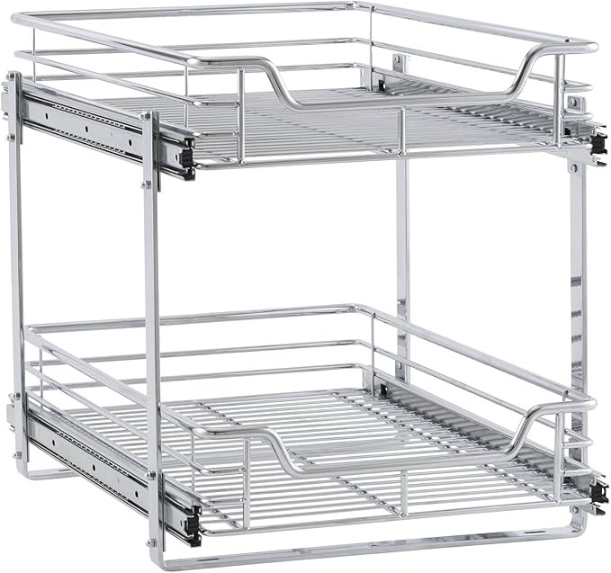 Household Essentials C21521-1 Glidez Dual 2-Tier Sliding Cabinet Organizer, 14.5" Wide, Chrome | Amazon (US)