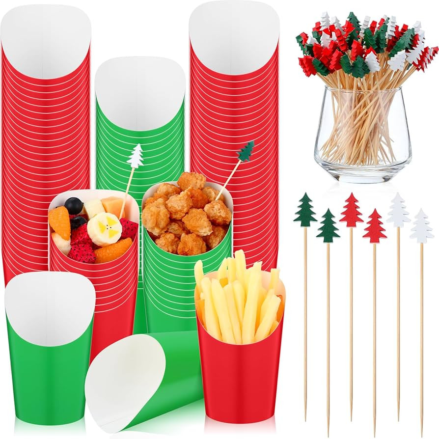 200 Pcs Christmas Red Green Charcuterie Cups with Cocktail Picks 12 oz French Fry Holder Treat Sn... | Amazon (US)
