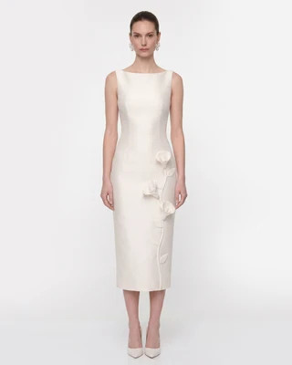 Floral Appliqué Sleeveless Midi Dress - White | JW PEI US