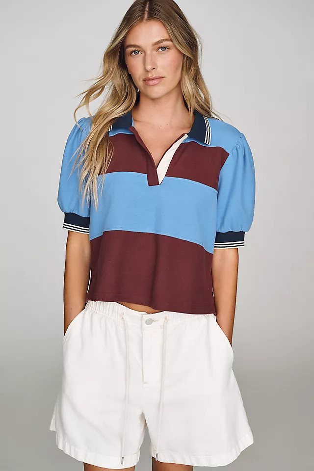 Color-Block Puff-Sleeve Cotton Rugby Top | Anthropologie (US)