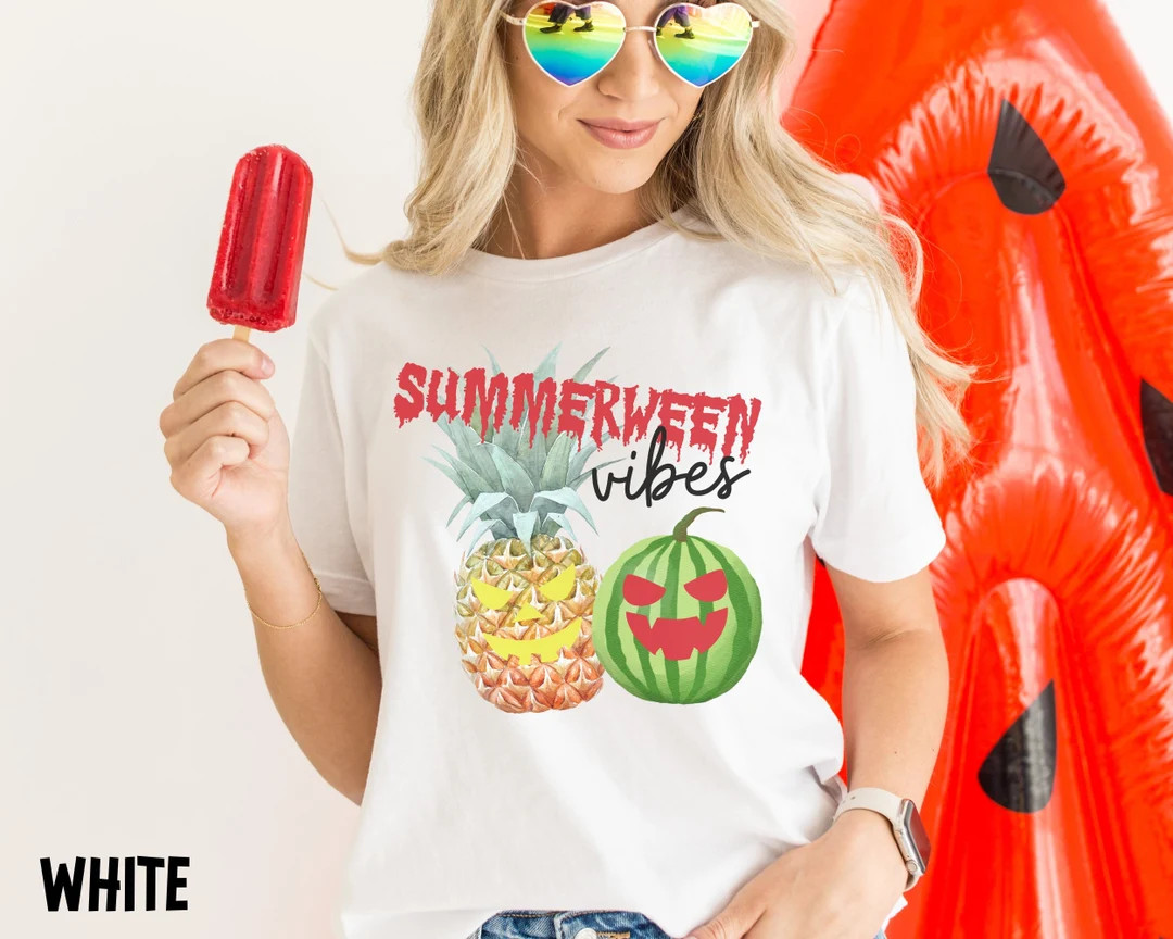 Spooky Summer Shirt Pineapple Watermelon With Jack O Lantern Face Goth Ghoul Summer Tshirt Summer... | Etsy (US)