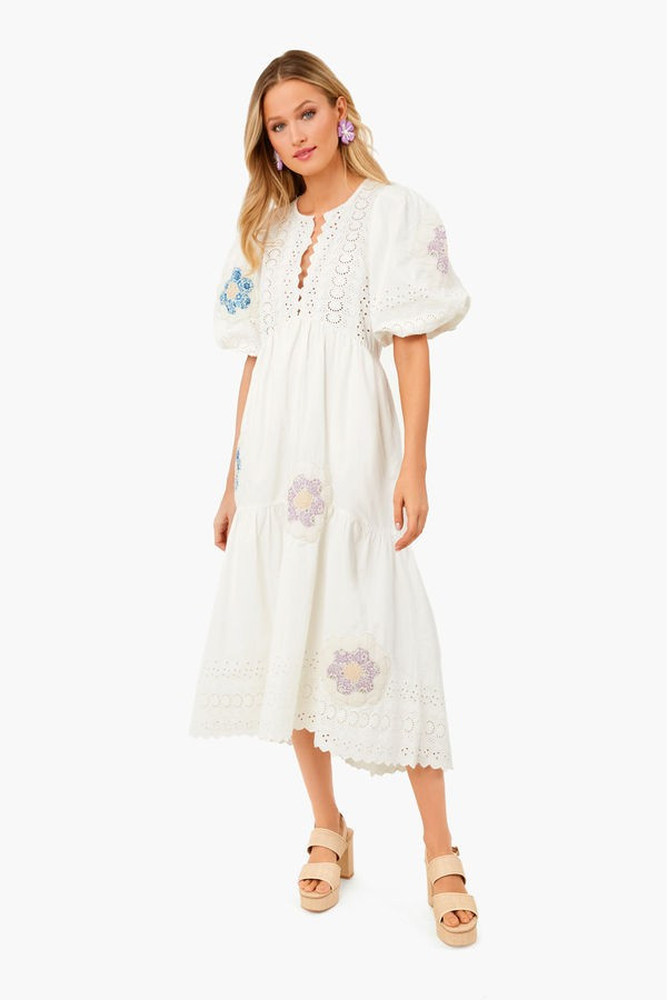 White Violette Patch Puff Sleeve Midi Dress | Tuckernuck (US)