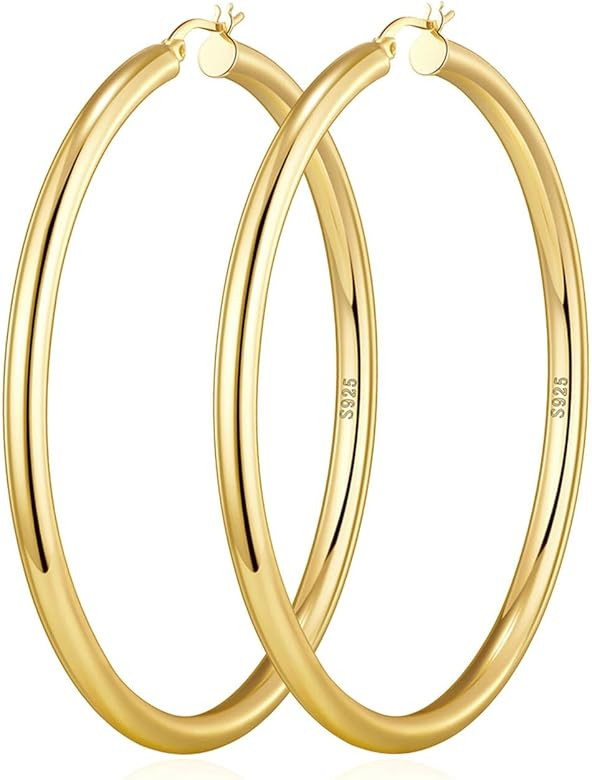 4mm Thick Gold Chunky Earrings Steling Silver Post Hoops Earrings For Women Hollow Tube Hoops Ear... | Amazon (US)