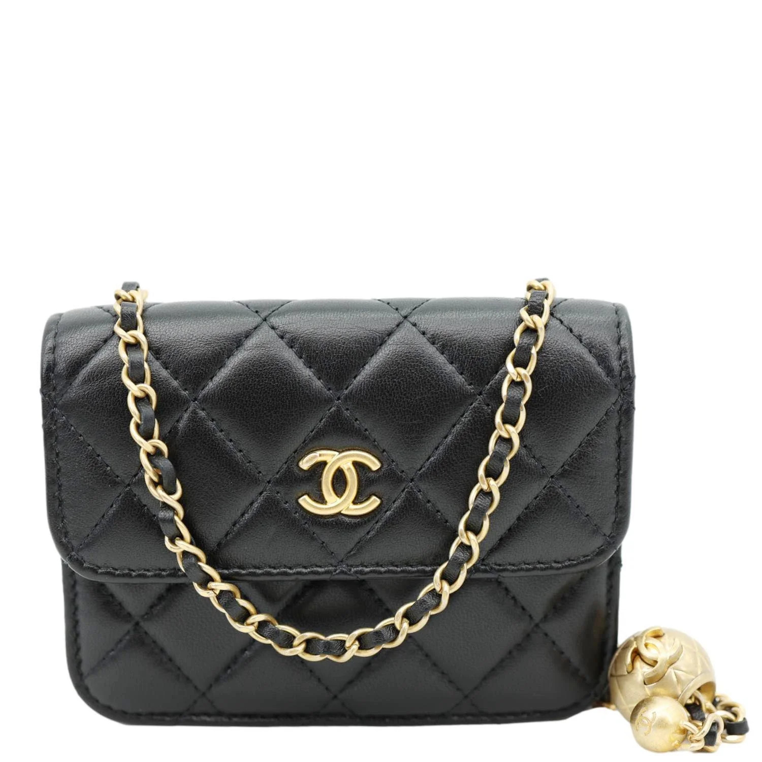 Pre-Owned Chanel Pearl Crush Quilted Leather Clutch With Chain Black - Walmart.com | Walmart (US)