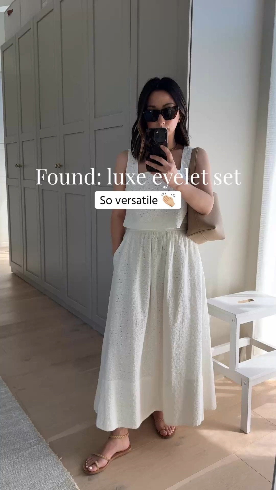 Love the versatility of a set! Style them together or separately. This one is currently on sale!

Paige top xs - runs roomy
Paige skirt 2 
Ancient Greek sandals 35
The Row Park tote small
Celine sunglasses
Dorsey James necklace 15”
Quince earrings 

Spring outfits 2026, petite style, date night outfits 

#LTKmomlife #LTKPetite #LTKootd