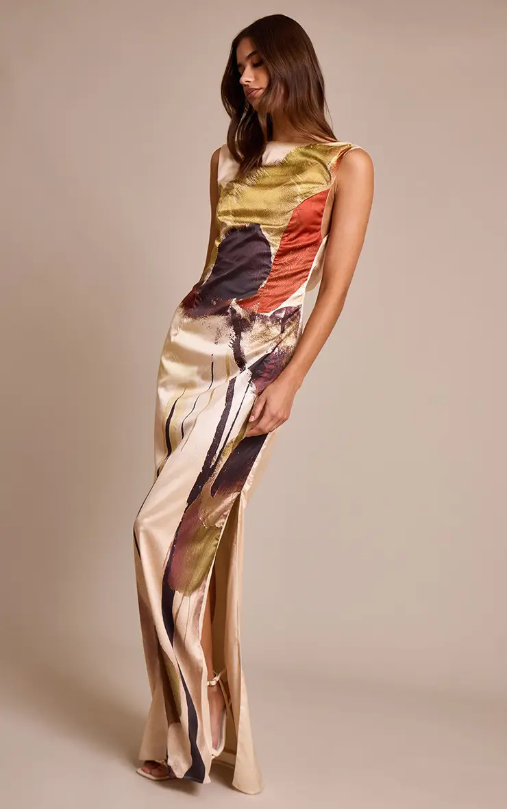 Dresses | Floral Printed Satin Maxi Dress | PrettyLittleThing | PrettyLittleThing US