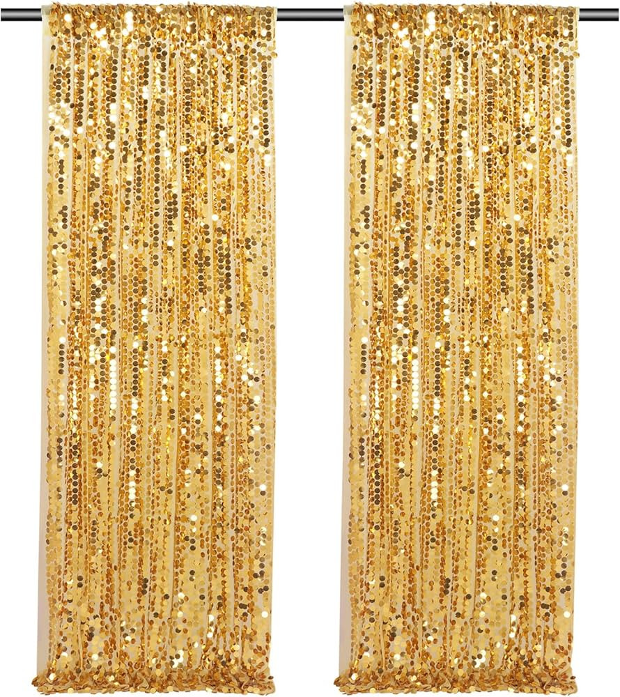 Gold Big Payette Sequin Backdrop 2 Panels 4ftx8ft Sparkly Glitter Backdrop Curtains Birthday Part... | Amazon (US)