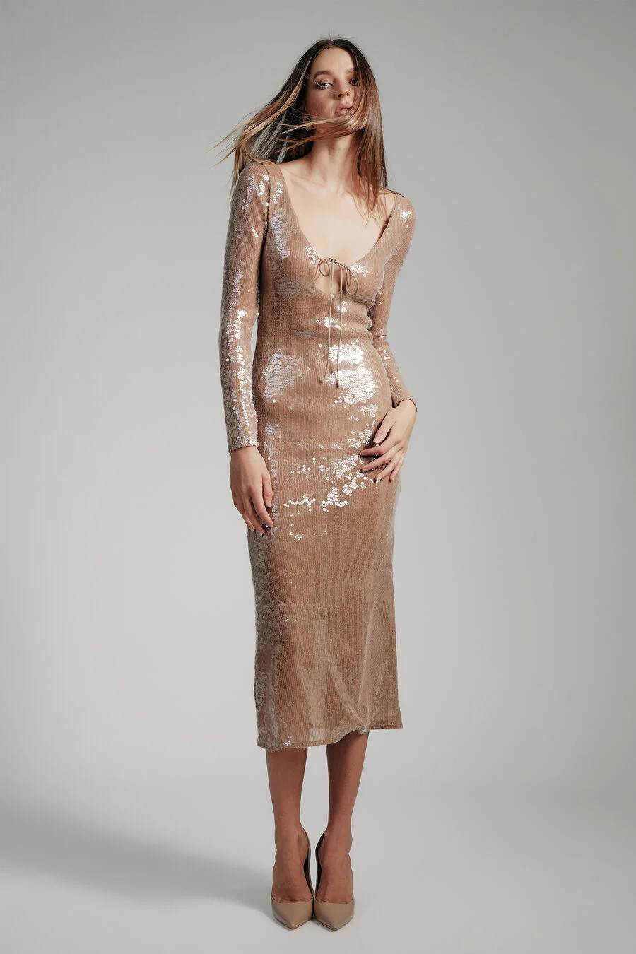 verona sequin maxi dress in nude | Bardot (US)