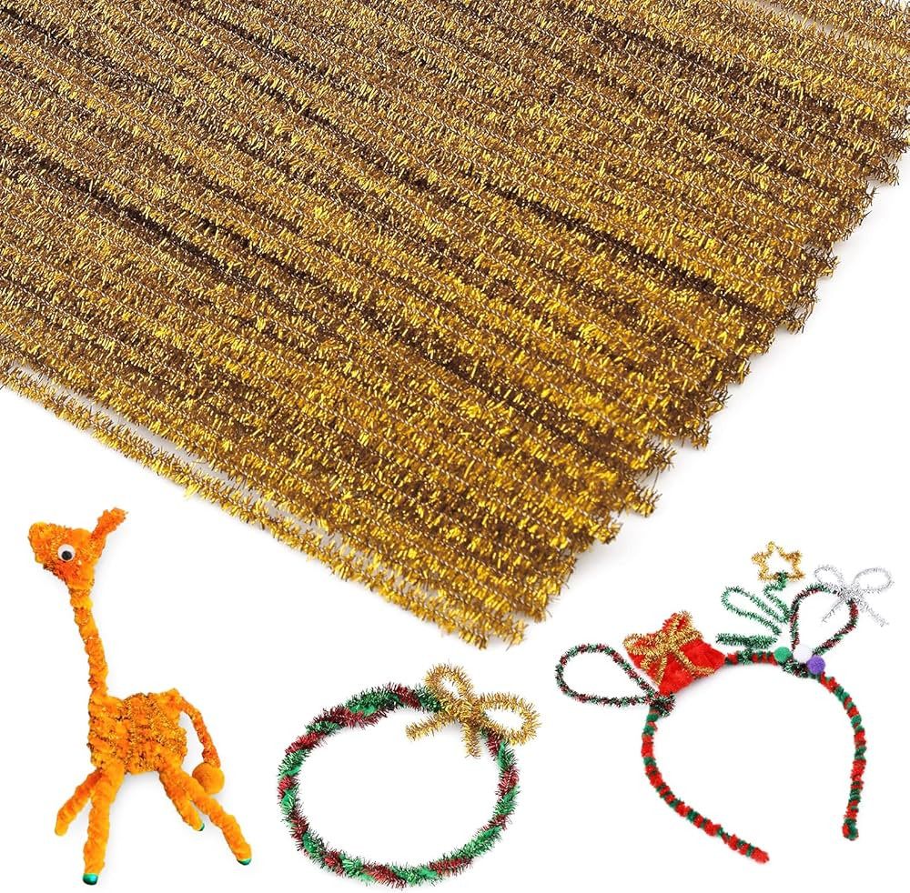 100Pieces Pipe Cleaners Chenille Stem, Glitter Gold Craft Pipe Cleaners,DIY Craft Fuzzy Sticks,Pi... | Amazon (US)