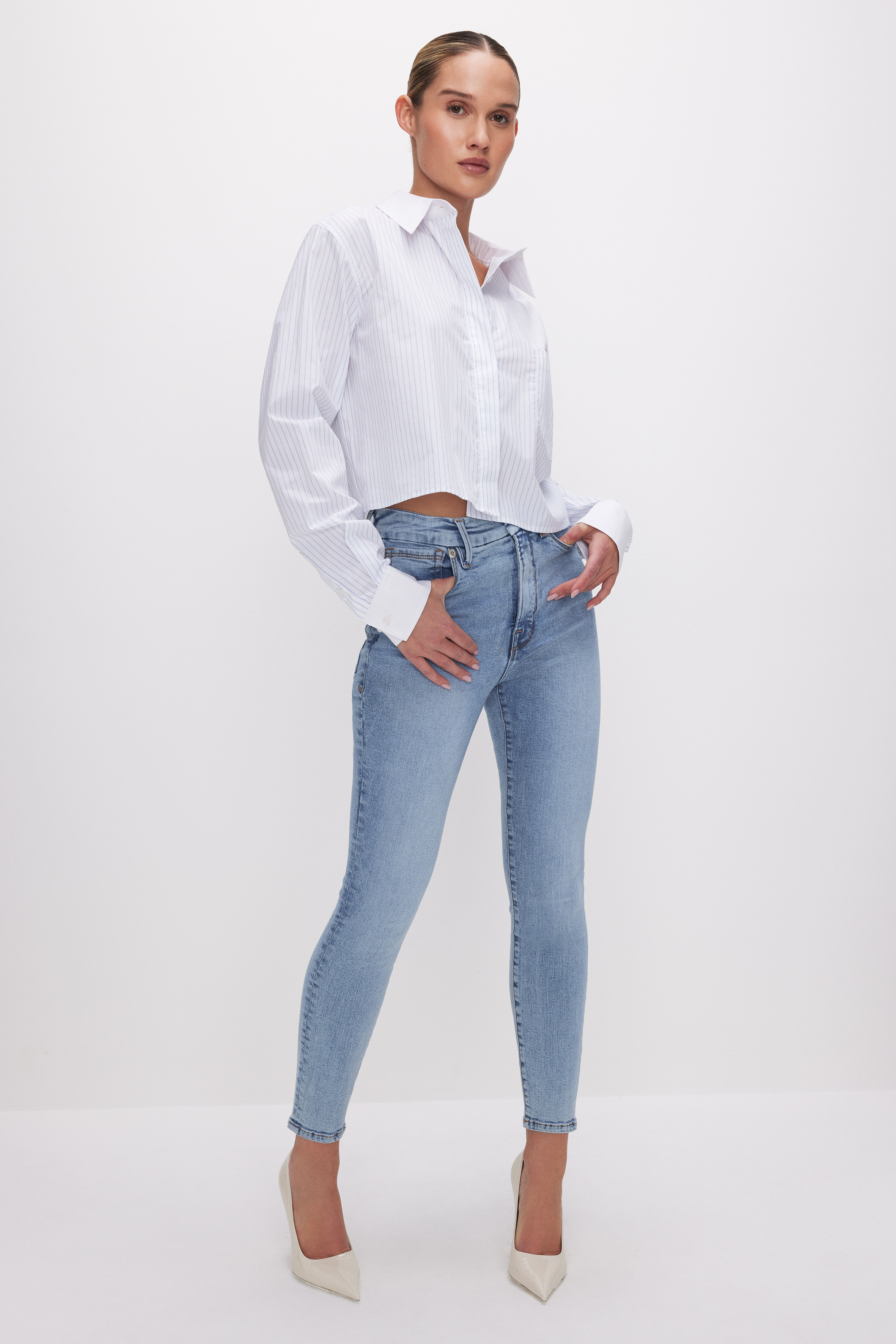 CROPPED COTTON OXFORD SHIRT | Good American
