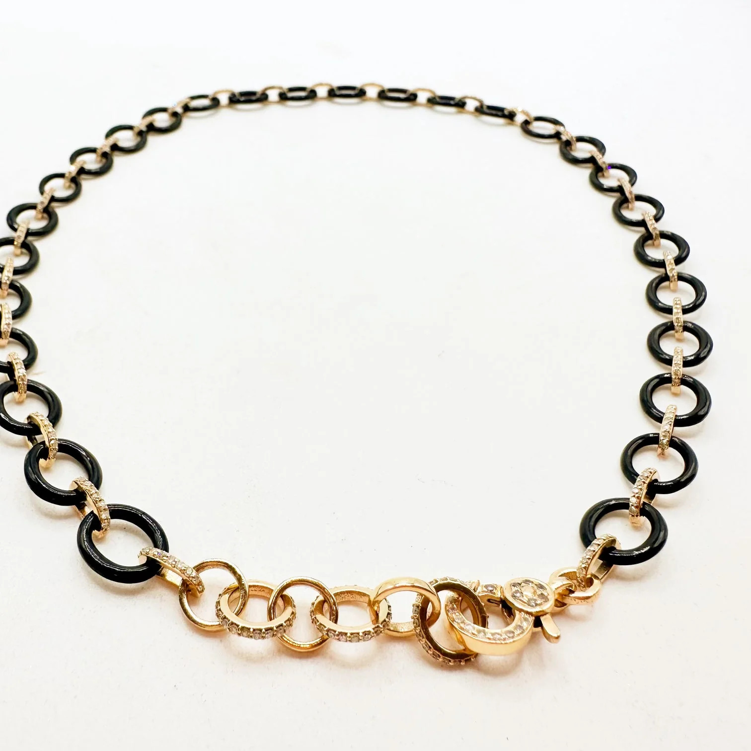 BLACK ONYX AND 14K GOLD AND DIAMOND LINK NECKLACE – SHAKTI | SHAKTI JEWELRY
