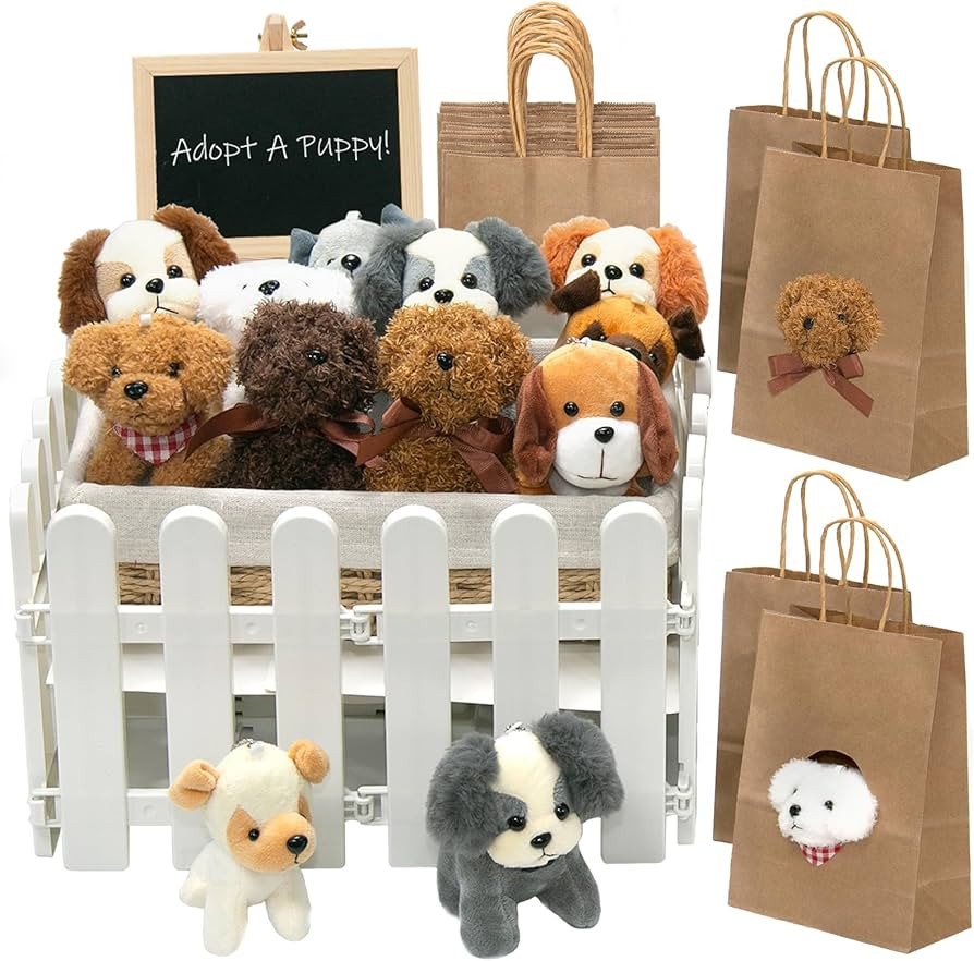 35Pcs Adopt A Puppy Party Favors Mini Stuffed Animals Set Includes 12inch rattan frame 12 Pcs Min... | Amazon (US)