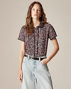 Lace-trim button-up shirt in Liberty® strawberry floral fabric | J. Crew US