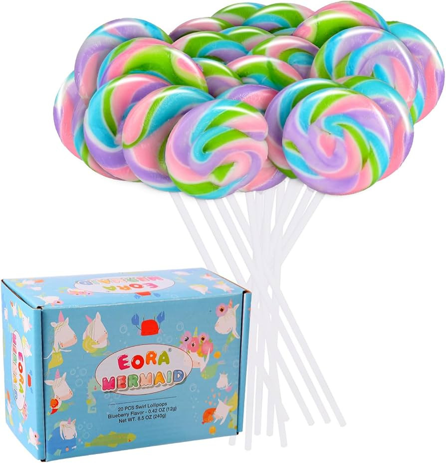 Rainbow Twisty & Swirl Lollipops 20pk, Mermaid Lollipops Candy Individually Wrapped Bulk, Unicorn... | Amazon (US)
