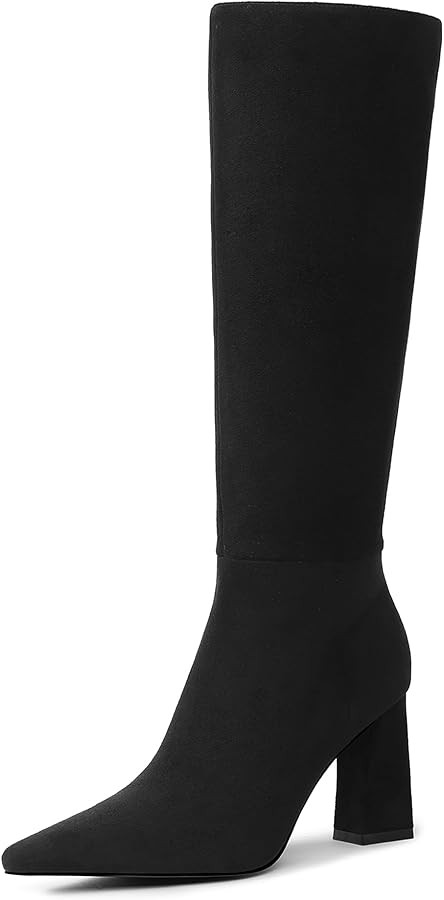 Meolee Knee High Boots for Women Chunky High Heel Long Boots Pointed Toe Leather Boots with Side ... | Amazon (US)