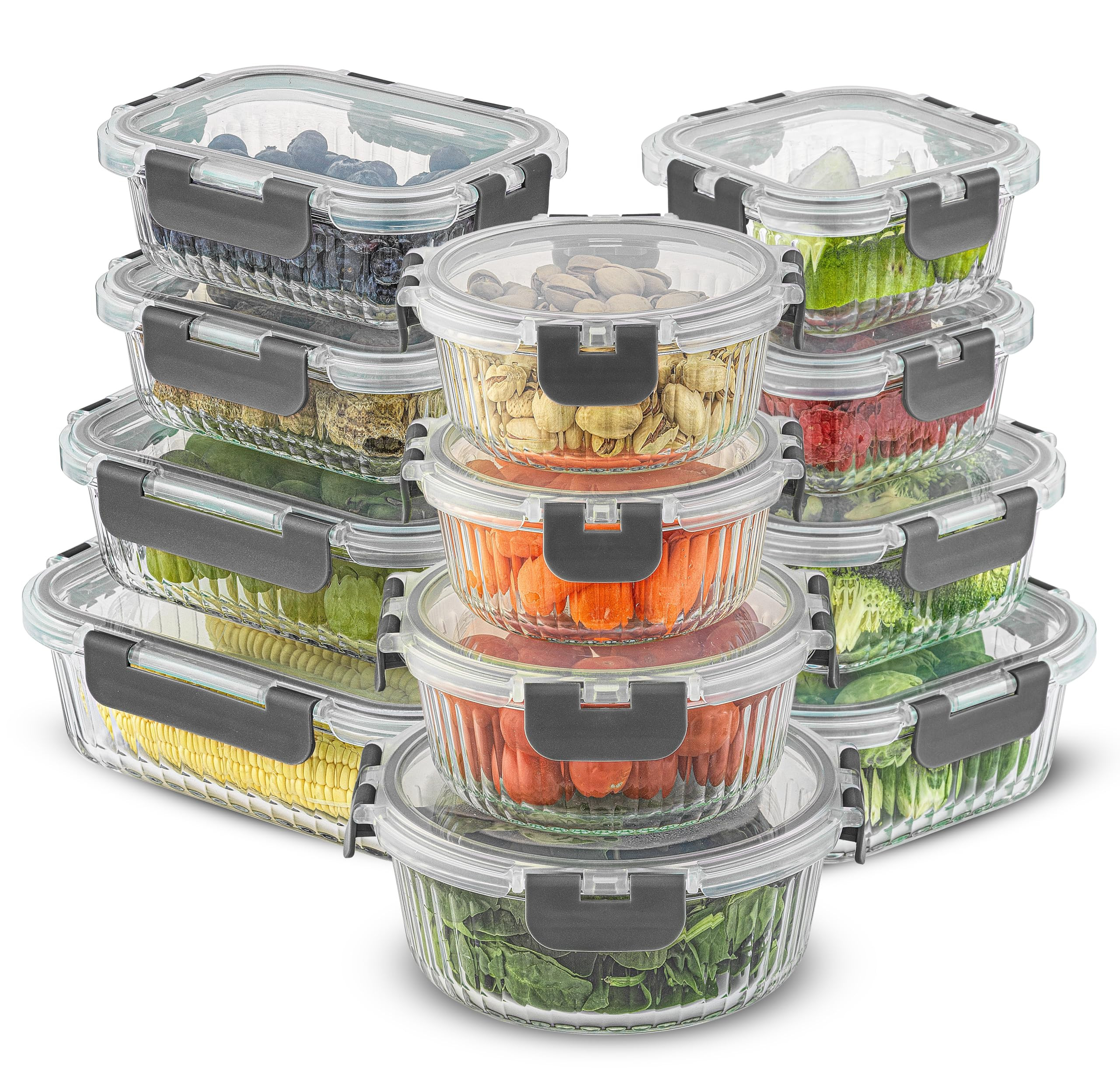 JoyJolt 24pc Fluted Glass Storage Containers with Lids. 12 Airtight, Freezer Safe Food Storage Co... | Amazon (US)