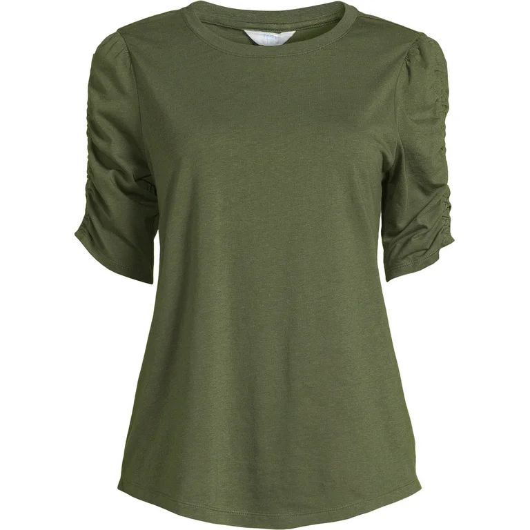 Time and Tru Women's Top with Short Ruched Sleeves, Sizes S-XXXL | Walmart (US)