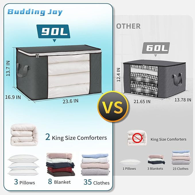 90L Large Storage Bags, 6 Pack Clothes Storage Bins Foldable Closet Organizers Storage Containers... | Amazon (US)