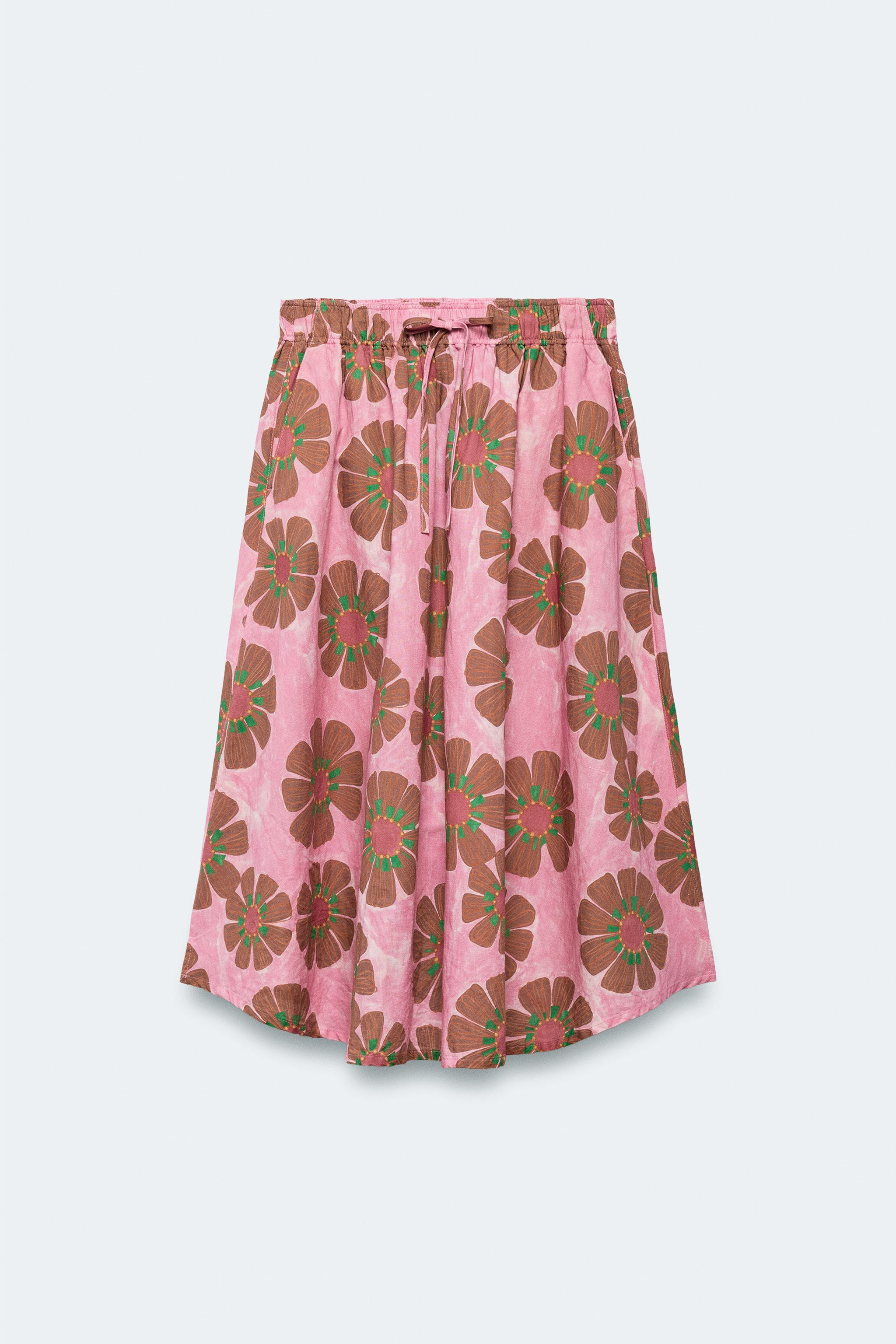 LIMITED EDITION FLORAL LINEN BLEND MIDI SKIRT | Zara US