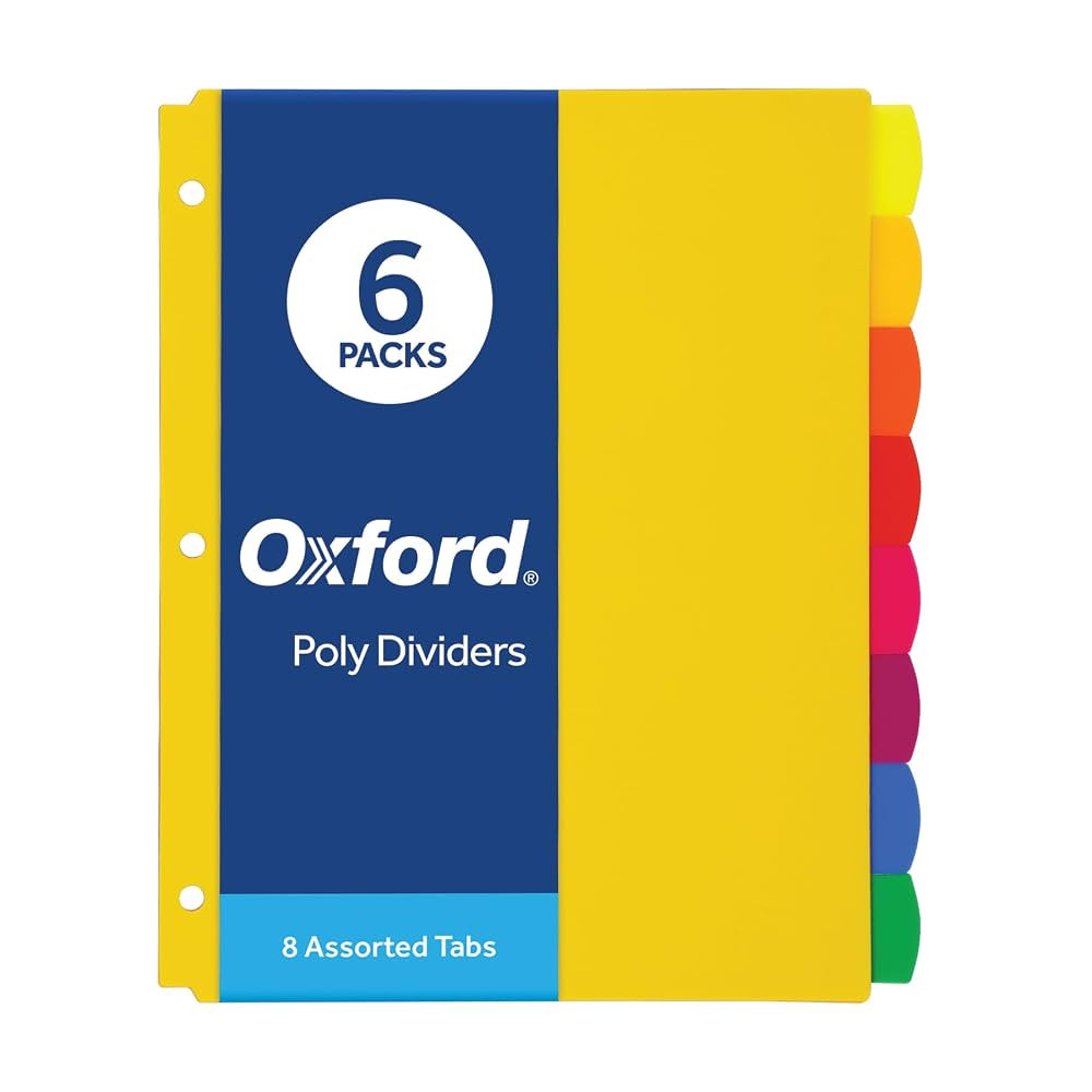 Oxford Plastic Binder Dividers for 3 Ring Binder, Durable Plastic Binder Divider, 8 Tab, Multicol... | Amazon (US)