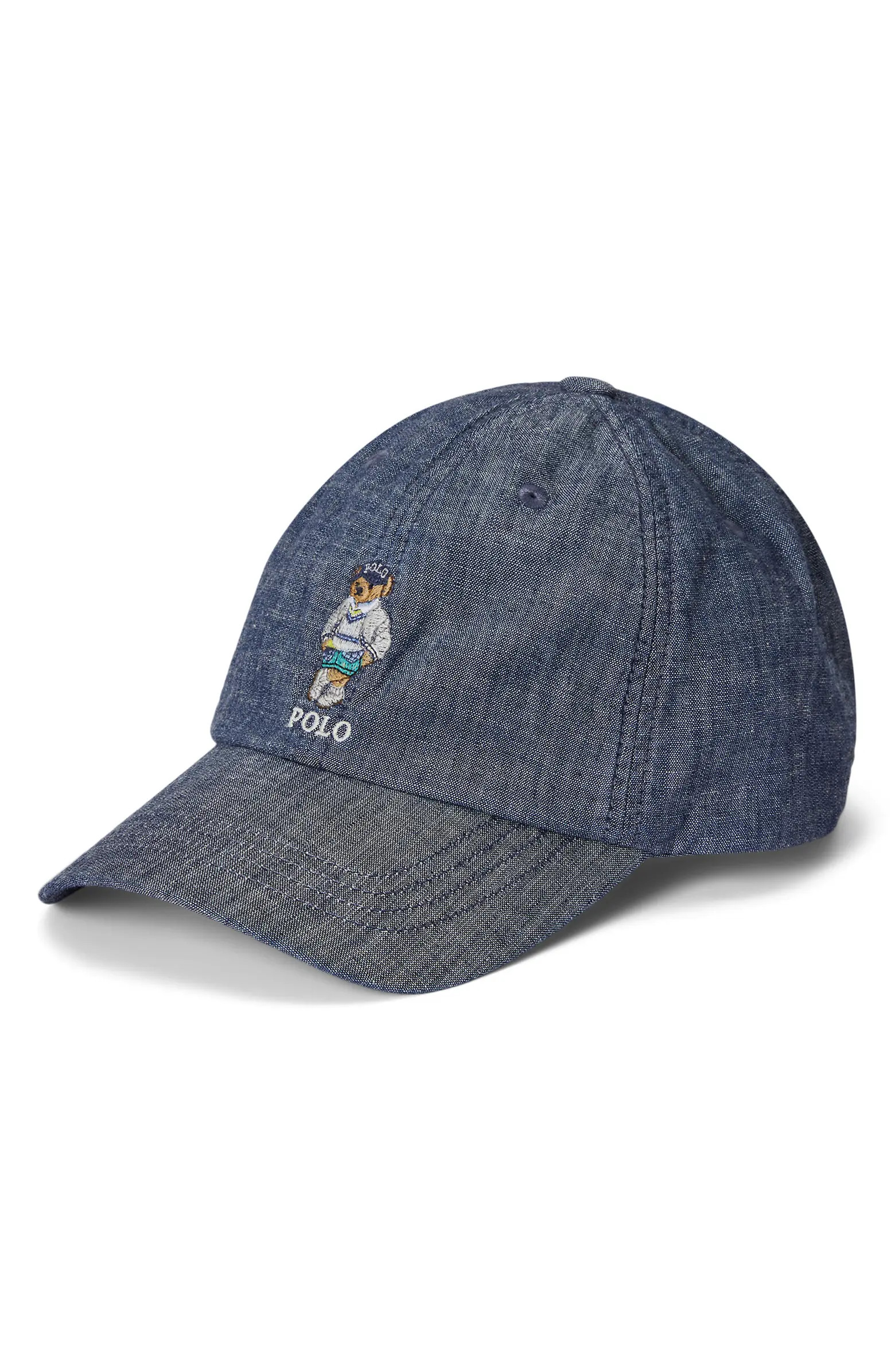 Kids' Embroidered Polo Bear Adjustable Cotton Chambray Baseball Cap | Nordstrom