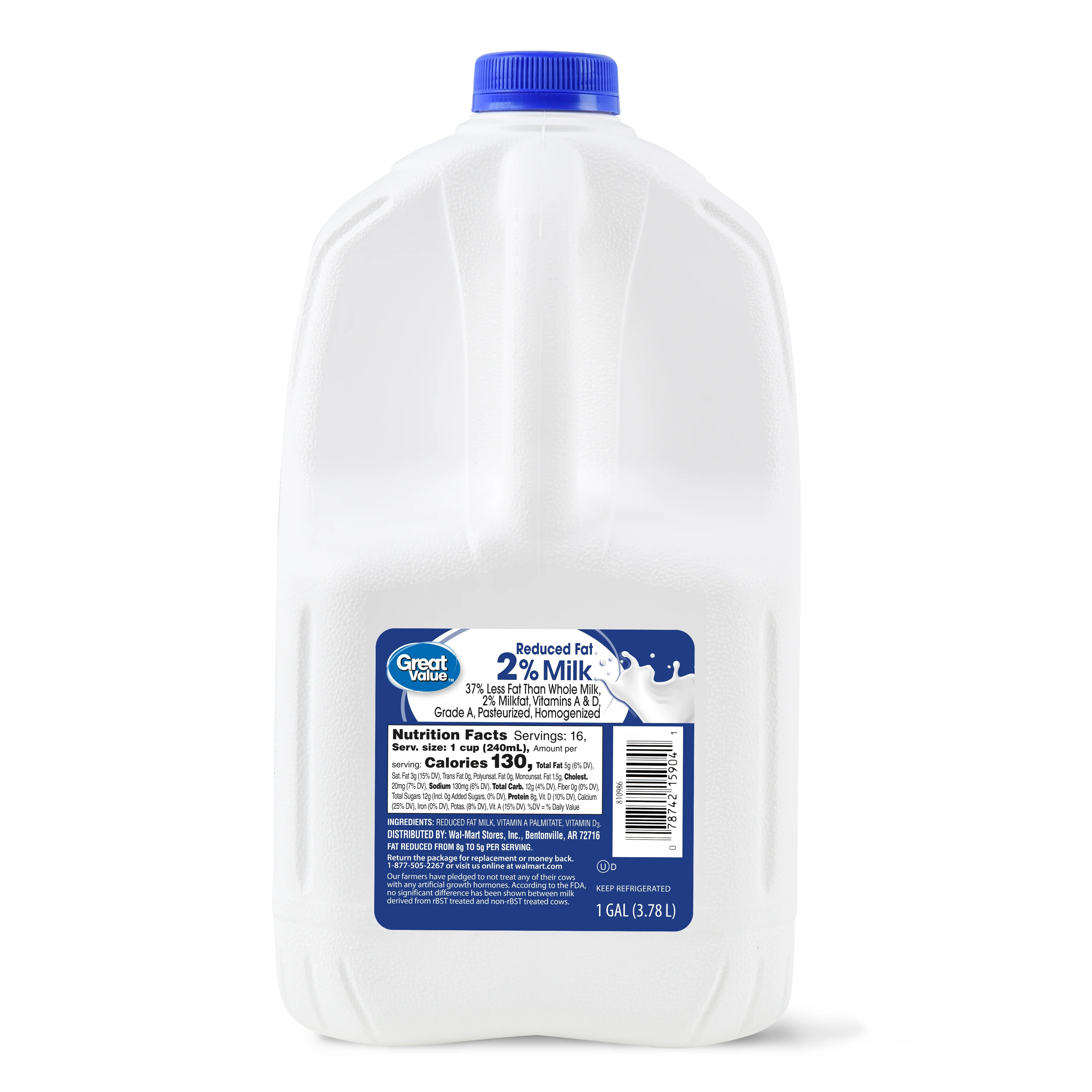 Great Value 2% Reduced Fat Milk, 128 Fl Oz | Walmart (US)