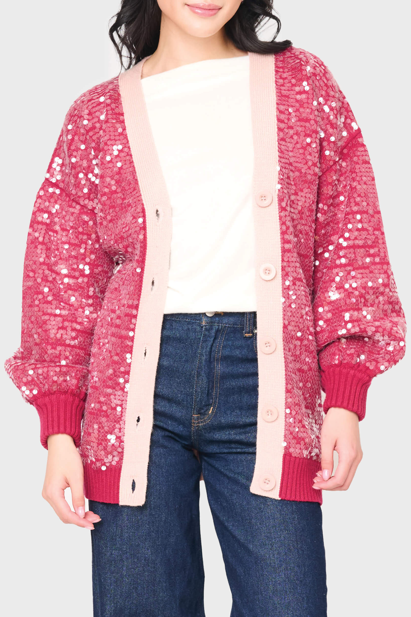 Friday Colorblock Sequin Cardigan | Sparkly Knit Sweater | Gibson