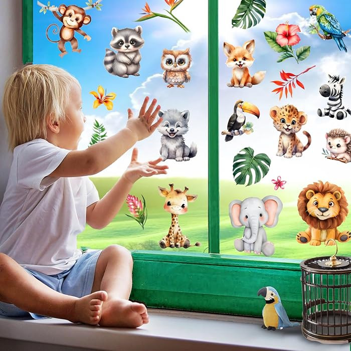 38 Animal Window Stickers, Cute Elephant, Monkey, Bird Window Stickers, Perfect for Parties, Deco... | Amazon (US)
