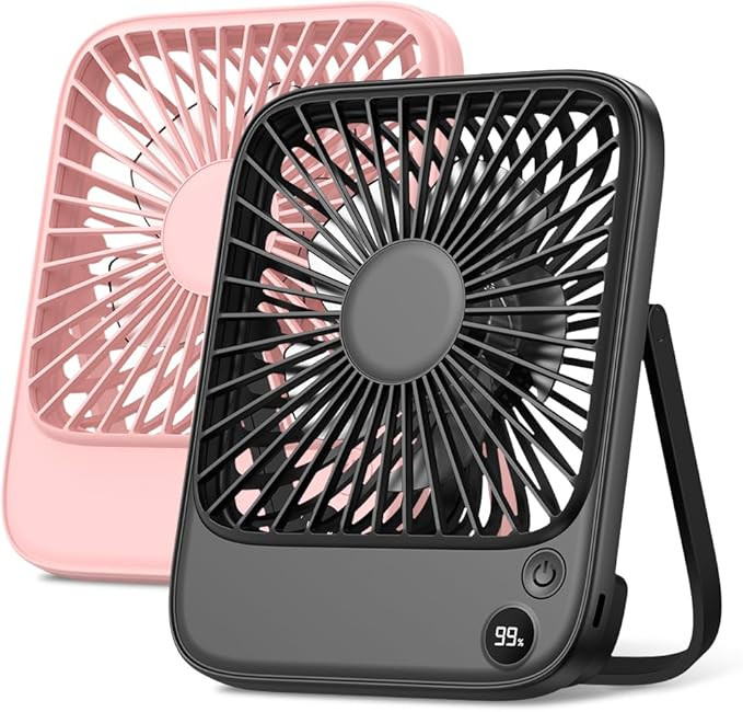 TOPK 2 Pack 5000mAh Portable Desk Fan, Ultra-thin Strong Wind Digital Display 4 Speeds Adjustable... | Amazon (US)