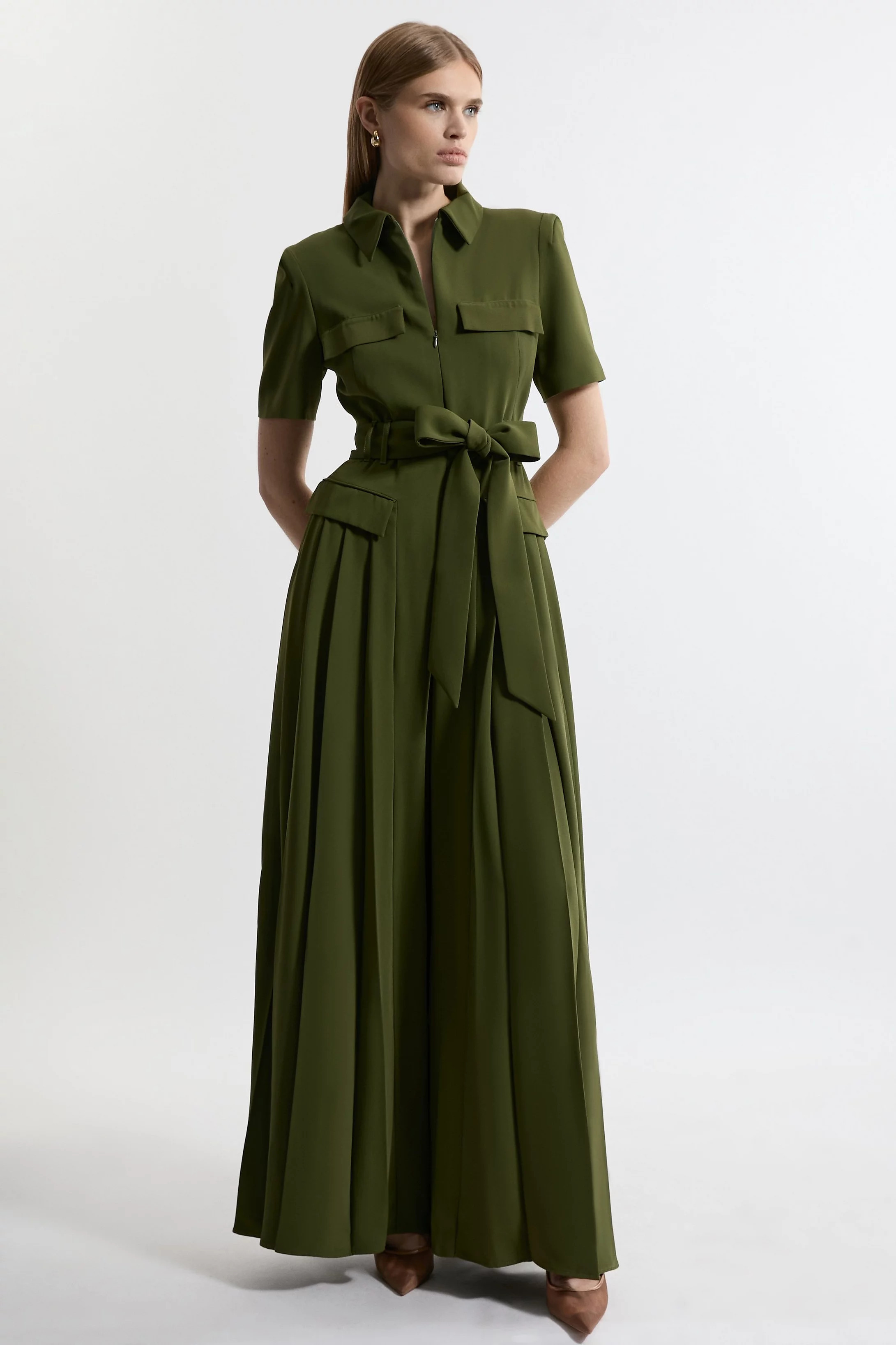 Lydia Millen Structured Crepe Pocket Jumpsuit | Karen Millen | Karen Millen UK + IE + DE + NL