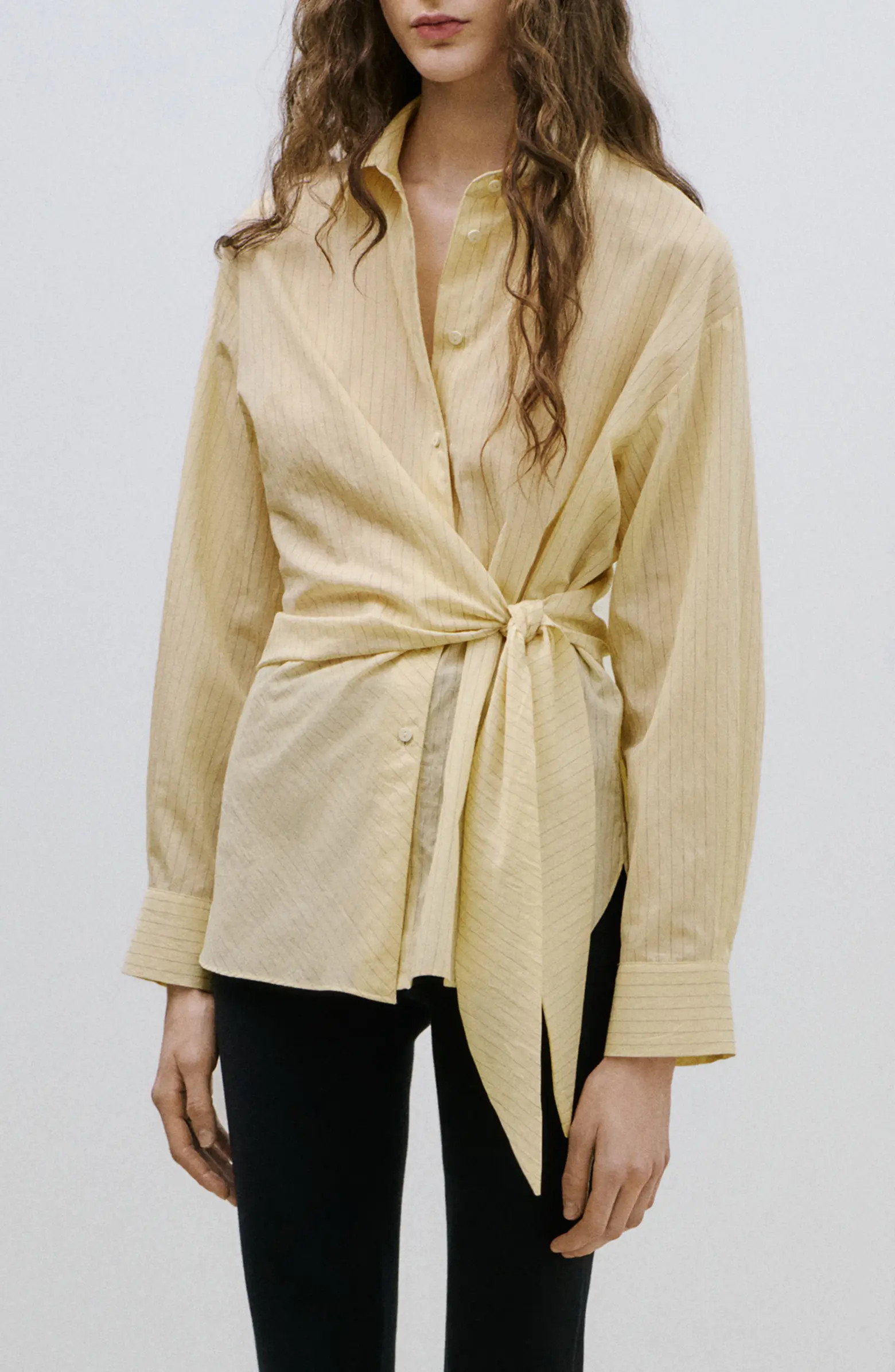 Stripe Tie Waist Cotton Blend Button-Up Shirt | Nordstrom