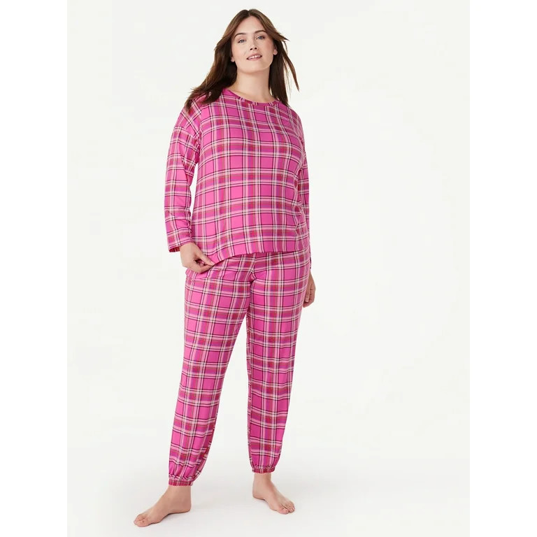 Joyspun Women’s Long Sleeve Tee and Joggers, 2-Piece Pajama Set, Sizes S-3X - Walmart.com | Walmart (US)