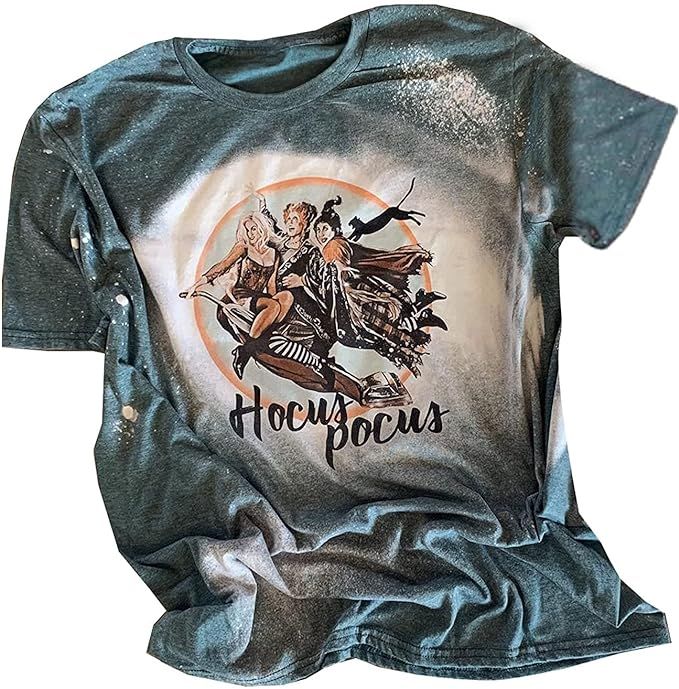 Hocus Pocus Bleached Tshirt Women Funny Halloween Shirt Sanderson Sisters Graphic Tee Novelty Cos... | Amazon (US)
