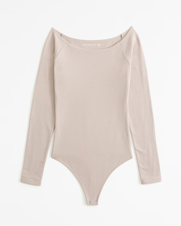 Women's Long-Sleeve Cotton-Blend Seamless Fabric Off-The-Shoulder Bodysuit | Women's Tops | Aberc... | Abercrombie & Fitch (US)