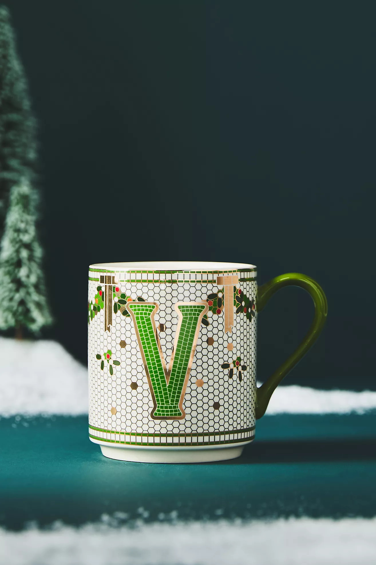 The Bistro Tile Stoneware Monogram Mug: Festive Edition | Anthropologie (US)