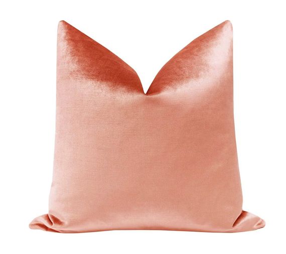 BACKORDER Faux Silk Velvet // Coral Pillow COVER ONLY | peach velvet pillow | salmon velvet throw... | Etsy (US)