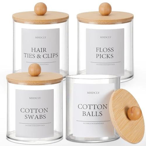 Bathroom Organizers and Storage,4 Pack Bathroom Accessories,Bathroom Decor,Home Decor,Bathroom Storage and Organization,Qtip Holder for Room Decor Aesthetic (bamboo lids) | Amazon (US)