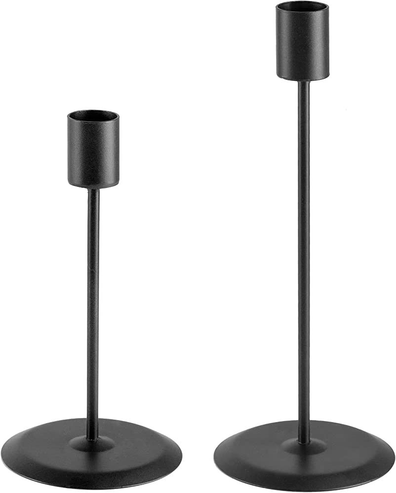 Amazon.com: Matte Black Candle Holders, Set of 2 Decorative Candlestick Holders for Taper Candles... | Amazon (US)