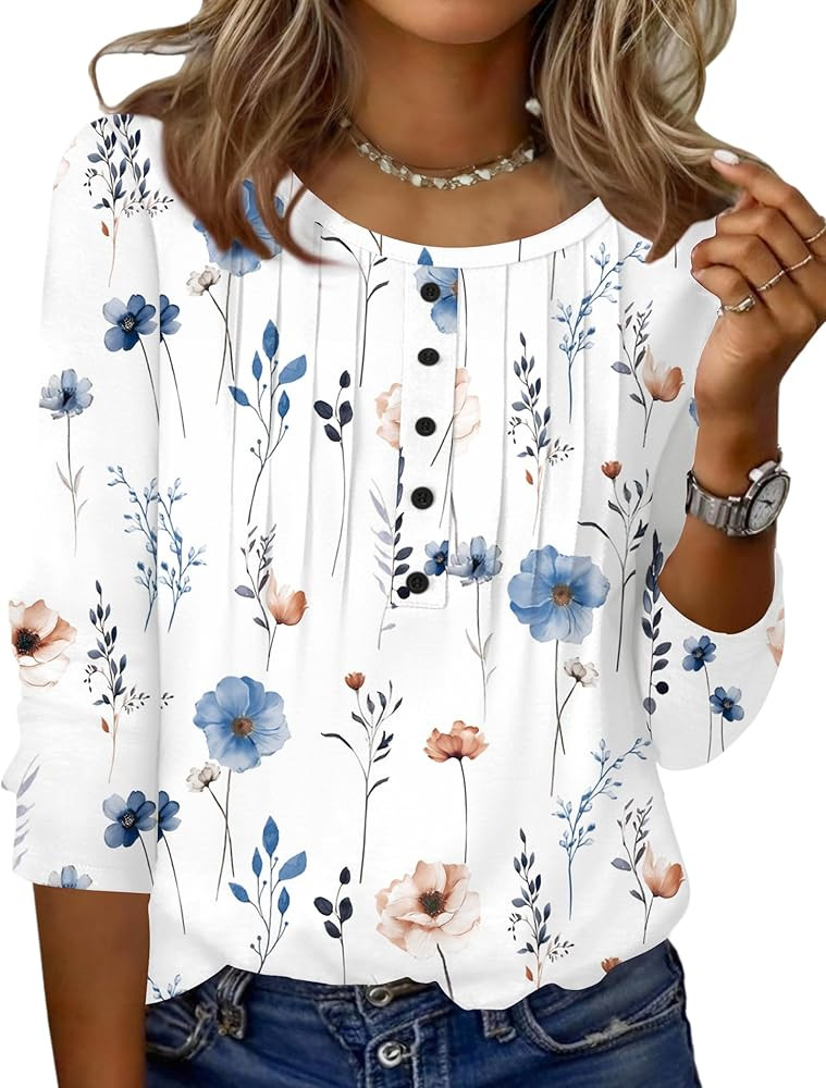 Zeagoo 3/4 Length Sleeve Womens Tops Round Neck Casual Summer Tunic Tops Basic Tees Blouses Dress... | Amazon (US)