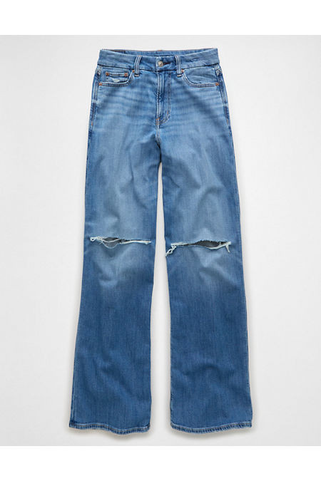 AE Dreamy Drape Stretch Curvy Super High-Waisted Baggy Wide-Leg Jean Women's Bluejay 0 Regular | American Eagle Outfitters (US & CA)
