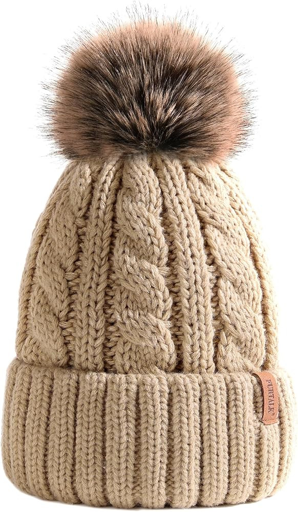 FURTALK Winter Beanie Knit Hat for Women Warm Fleece Lined with Faux Fur Pom Poms Womens Thick Sk... | Amazon (US)